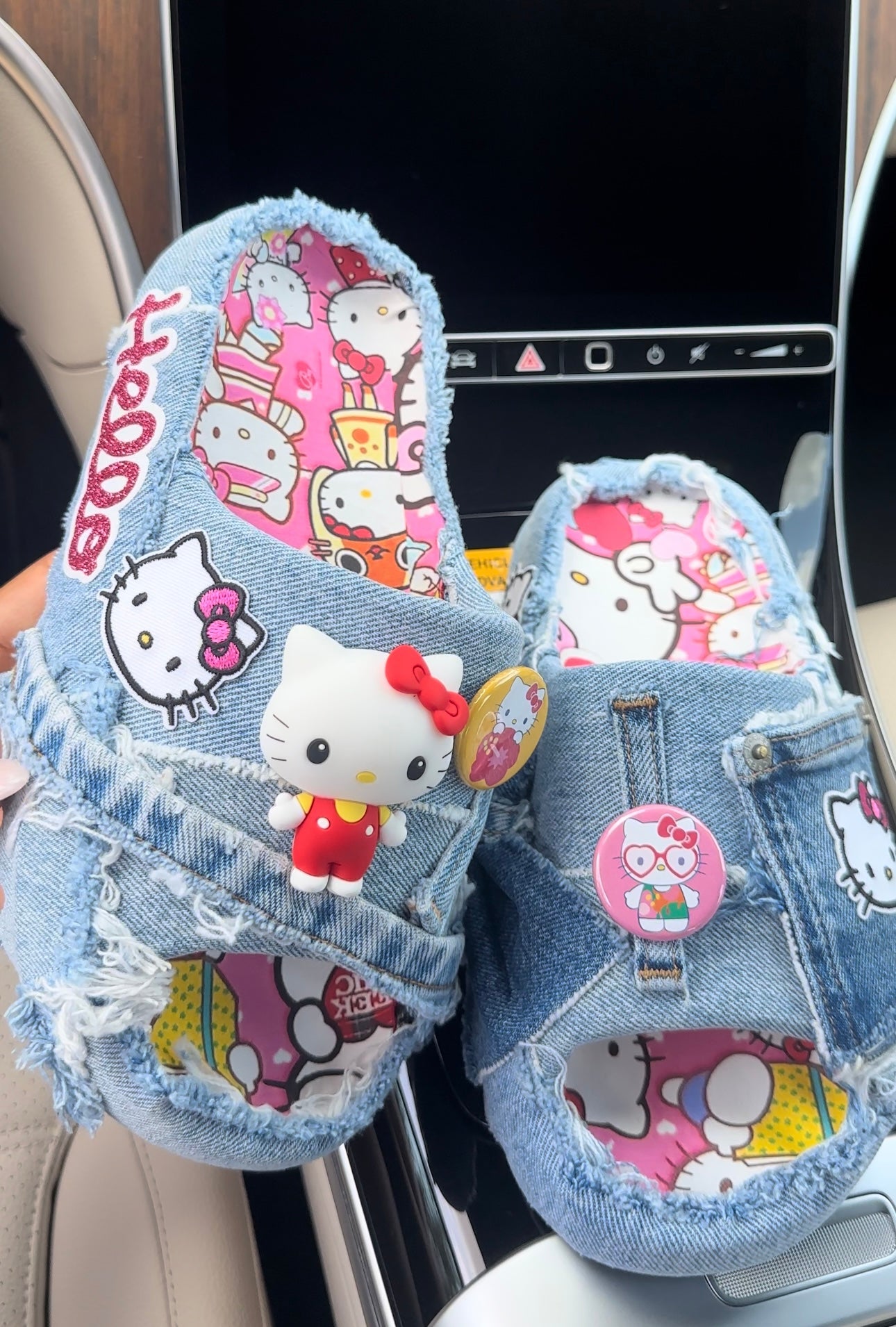 HK plush denim slides (READ DESCRIPTION) Women sizing